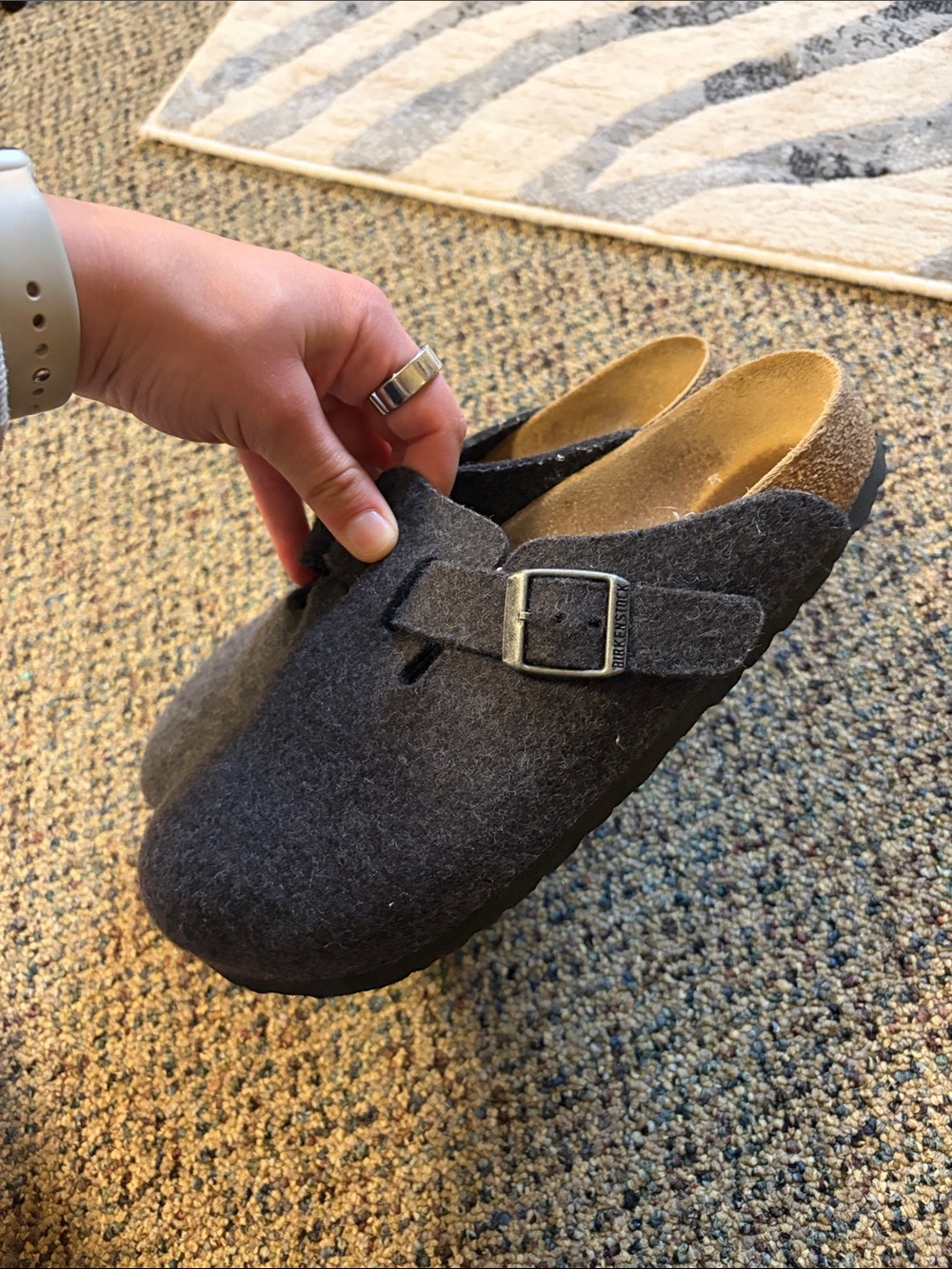 Birkenstock Boston Felt Clog in Charcoal Gray with Buckle